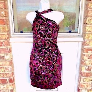 Vintage 1990’s David Meister asymmetrical sequin floral print cocktail dress 4